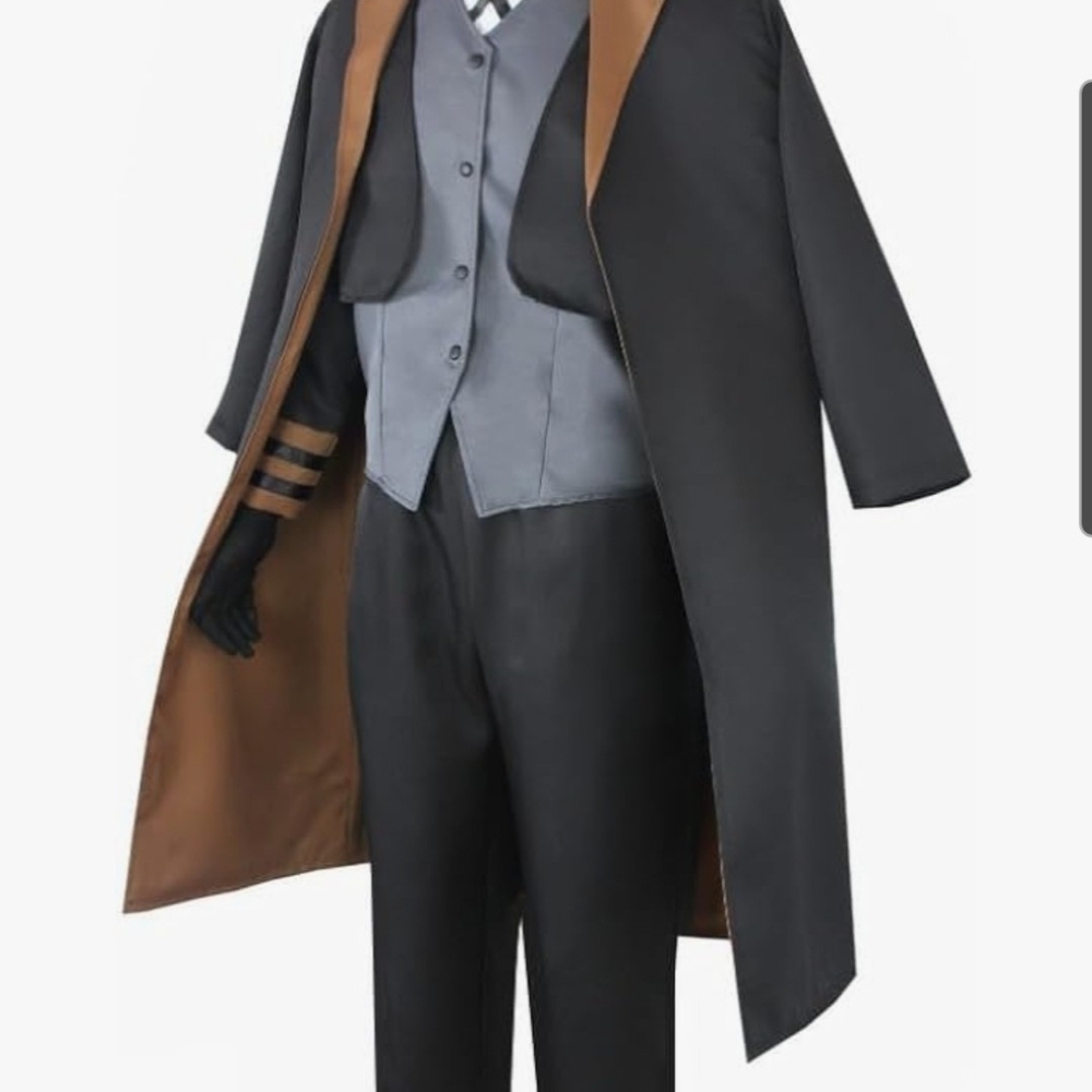 Elegant Chuuya Nakahara Black and Gray Cosplay Costume Set Size Large